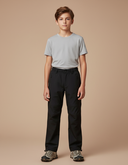 Pantalon Randonnée Noir Enfant Uni Léger Cargo - Polyester