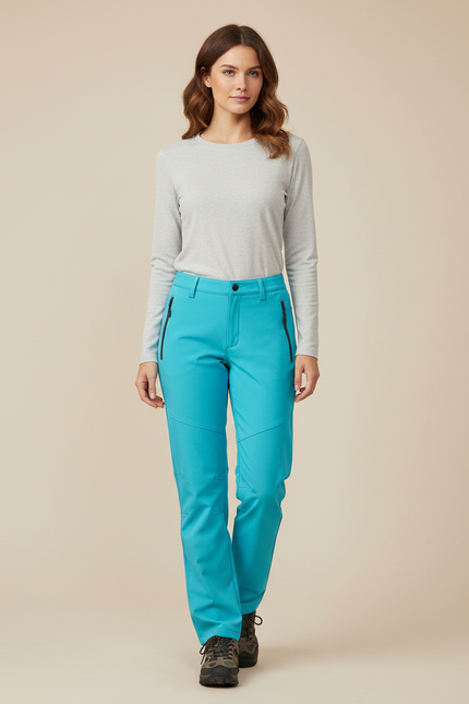 Pantalon Randonnée Turquoise Coupe Droite Femme Sport - Bleu Polyester