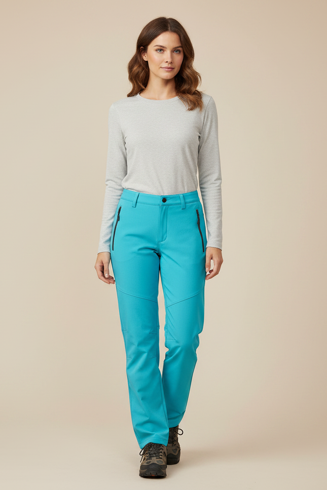 Pantalon Randonnée Turquoise Coupe Droite Femme Sport - Bleu Polyester