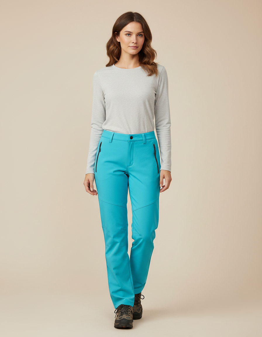 Pantalon Randonnée Turquoise Coupe Droite Femme Sport - Bleu Polyester