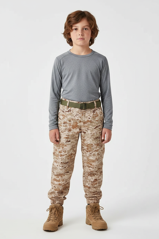 Pantalon Randonnée Camouflage Désert Multipoches Enfant - Beige Toile