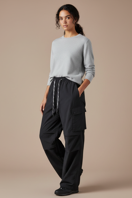 Pantalon Randonnée Noir Cargo Ample Léger Femme - Polyester