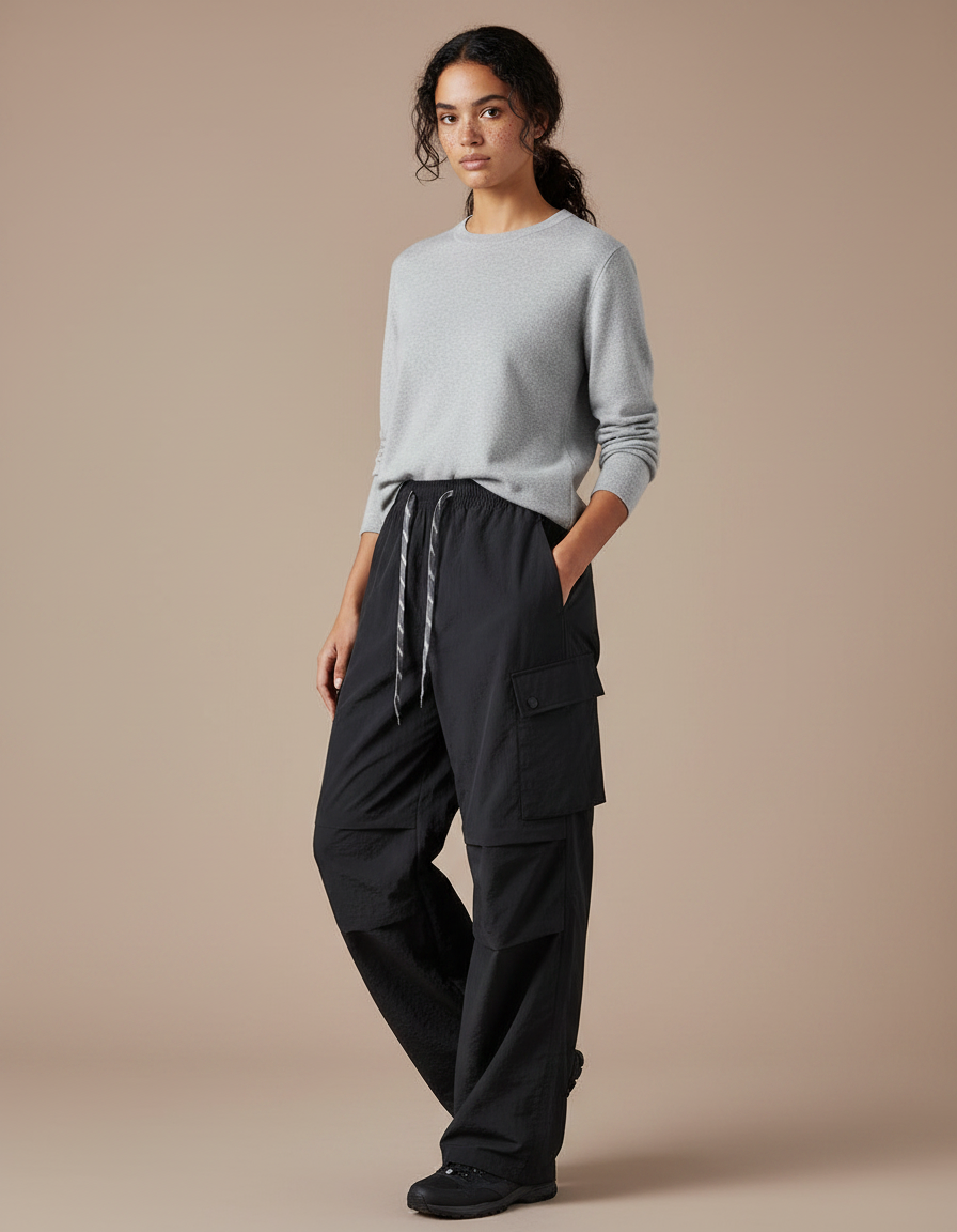 Pantalon Randonnée Noir Cargo Ample Léger Femme - Polyester