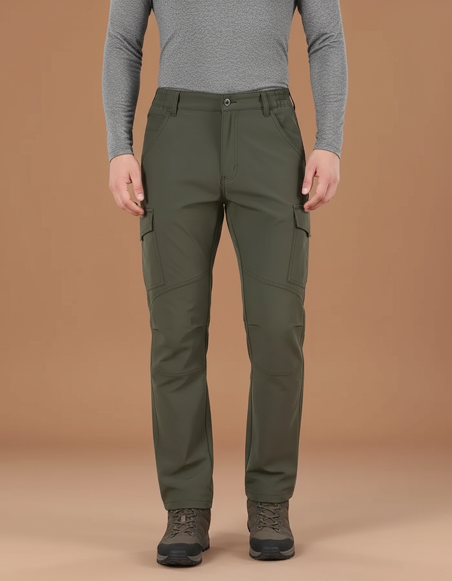 Pantalon Randonnée Vert Militaire Cargo Doublé Homme - Kaki Polyester