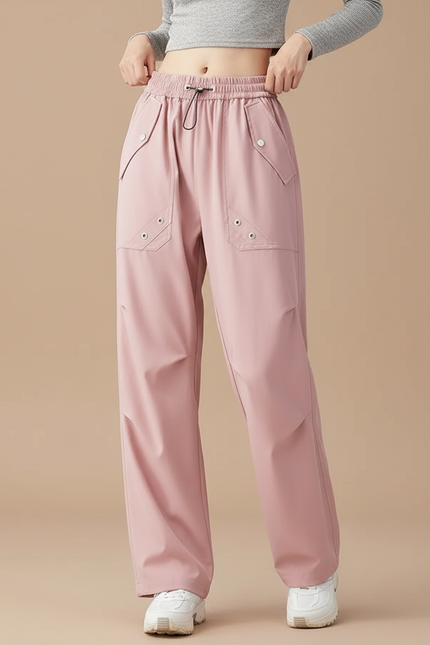 Pantalon Randonnée Rose Ample Sportif Taille Haute - Polyester