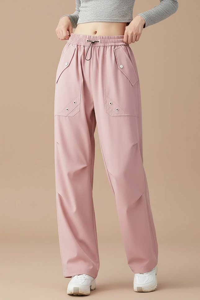 Pantalon Randonnée Rose Ample Sportif Taille Haute - Polyester