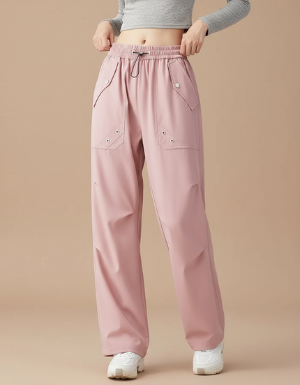 Pantalon Randonnée Rose Ample Sportif Taille Haute - Polyester