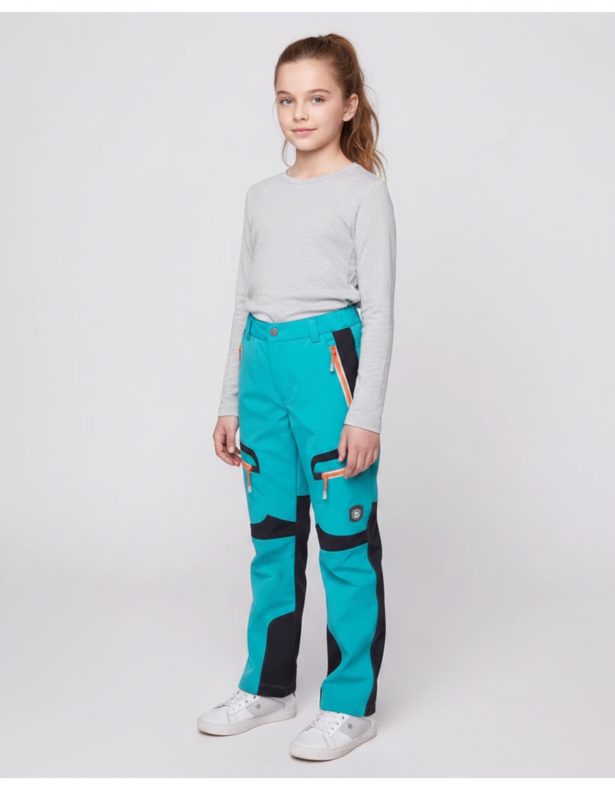 Pantalon Randonnée Enfant Turquoise Noir Softshell Imperméable Chaud - Multicolore Polyester