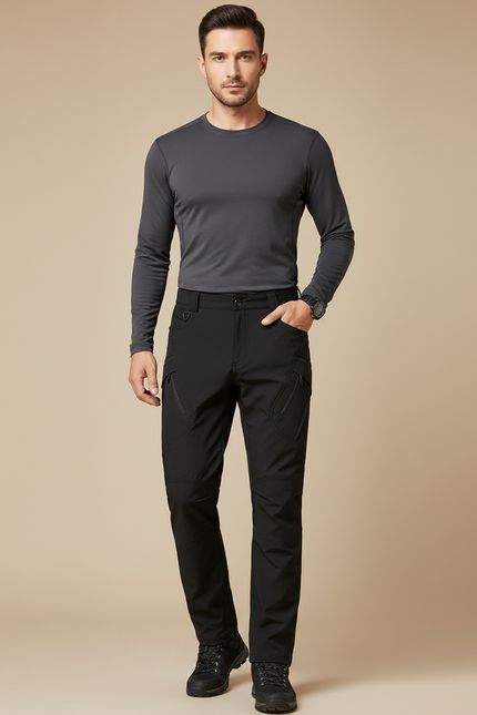 Pantalon Randonnée Noir Cargo Multi-Poches Confortable Homme - Polyester