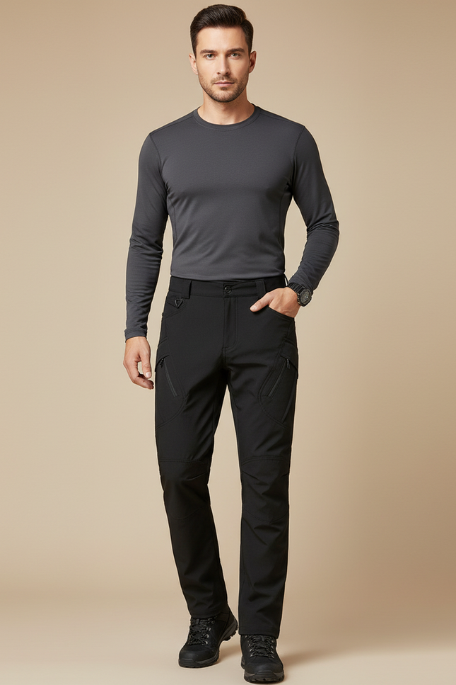 Pantalon Randonnée Noir Cargo Multi-Poches Confortable Homme - Polyester