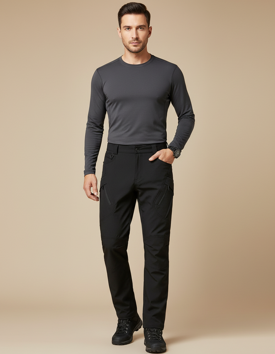 Pantalon Randonnée Noir Cargo Multi-Poches Confortable Homme - Polyester