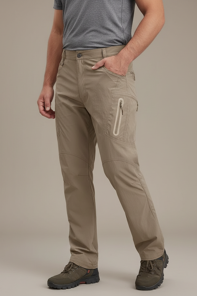 Pantalon Randonnée Beige Cargo Léger Homme Séchage Rapide - Polyester