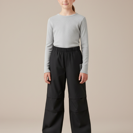 Pantalon Randonnée Noir Enfant Imperméable Coupe Large - Polyester