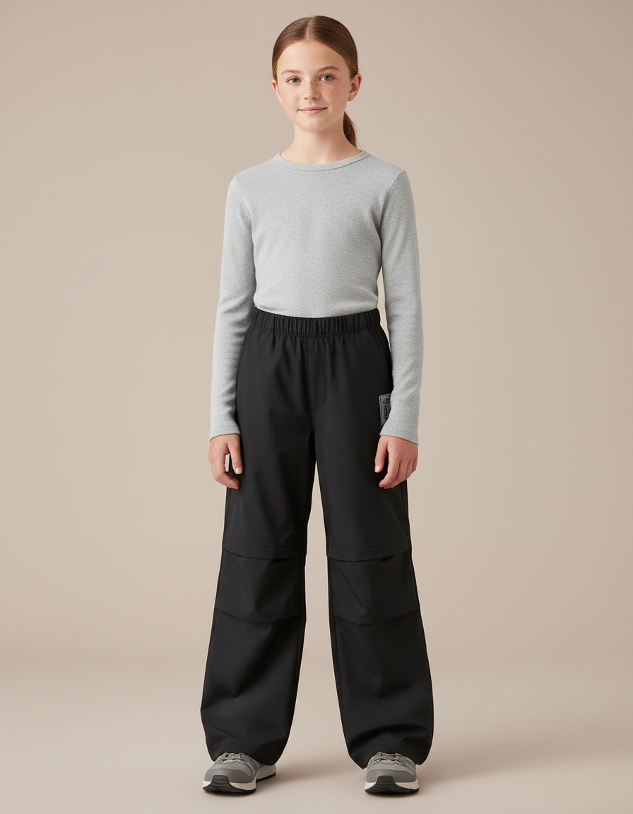 Pantalon Randonnée Noir Enfant Imperméable Coupe Large - Polyester