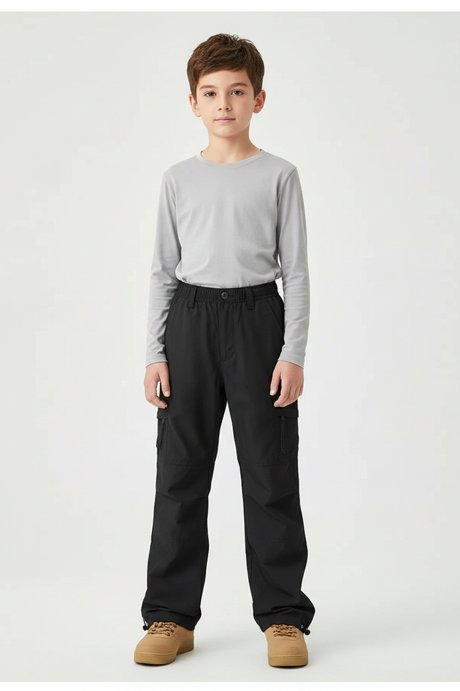 Pantalon Randonnée Noir Cargo Ample Décontracté Enfant - Polyester