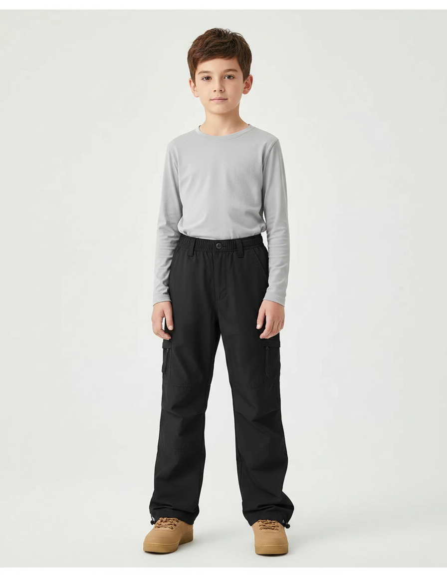 Pantalon Randonnée Noir Cargo Ample Décontracté Enfant - Polyester