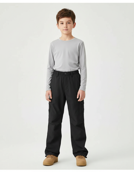 Pantalon Randonnée Noir Cargo Ample Décontracté Enfant - Polyester