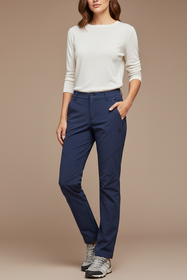 Pantalon Randonnée Femme Bleu Marine Droit Stretch - Polyester