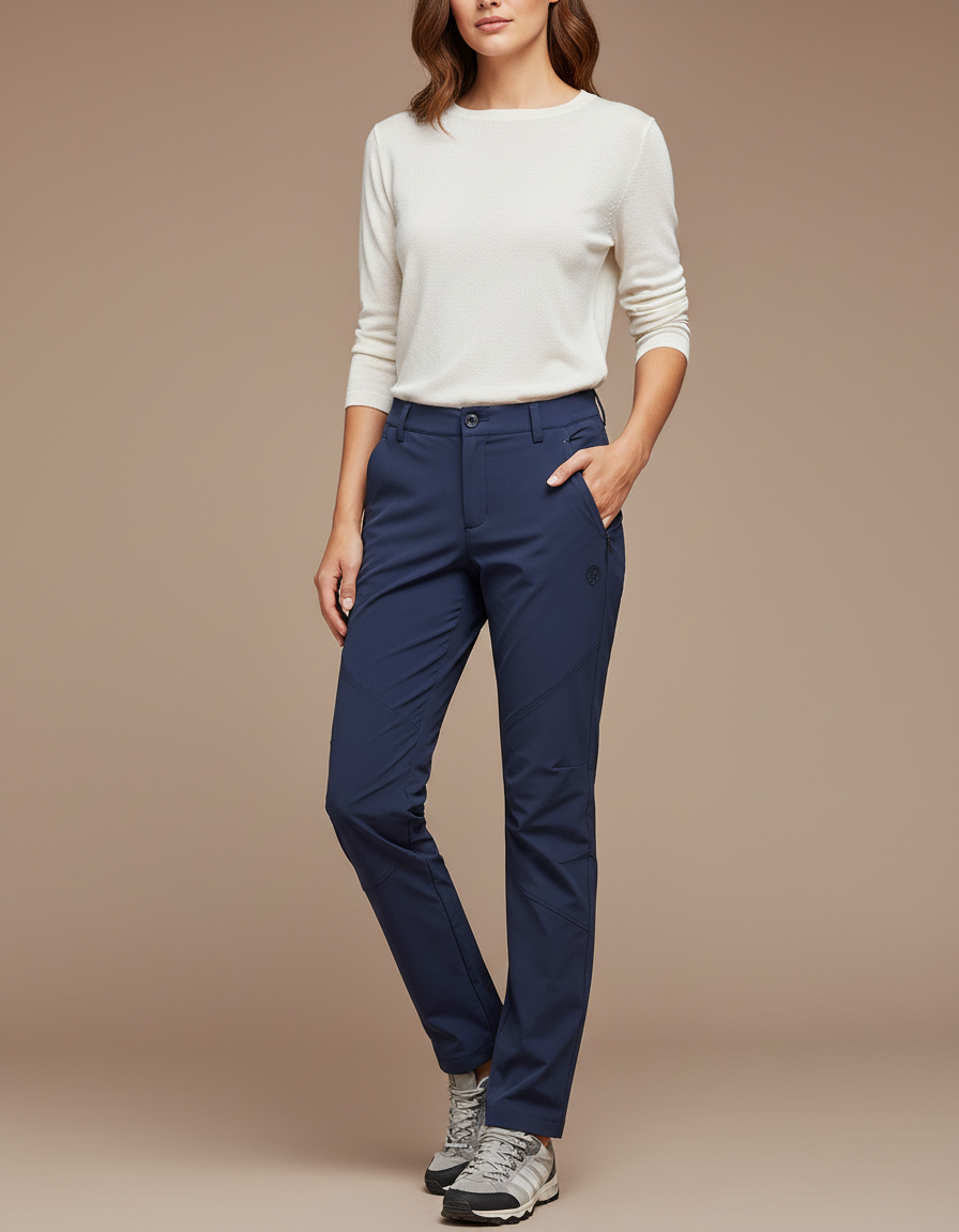 Pantalon Randonnée Femme Bleu Marine Droit Stretch - Polyester