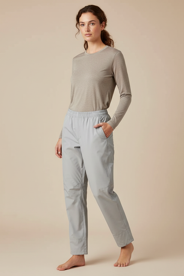 Pantalon Randonnée Gris Clair Imperméable Léger Femme - Polyester