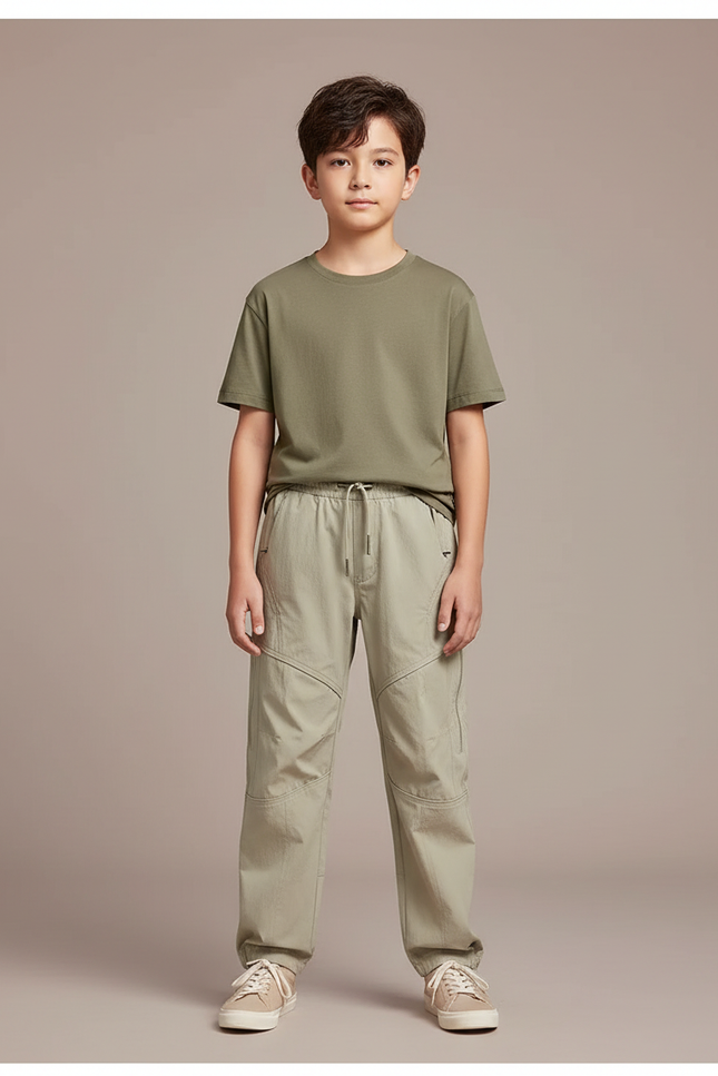Pantalon Randonnée Kaki Enfant Léger Confortable Sport - Polyester