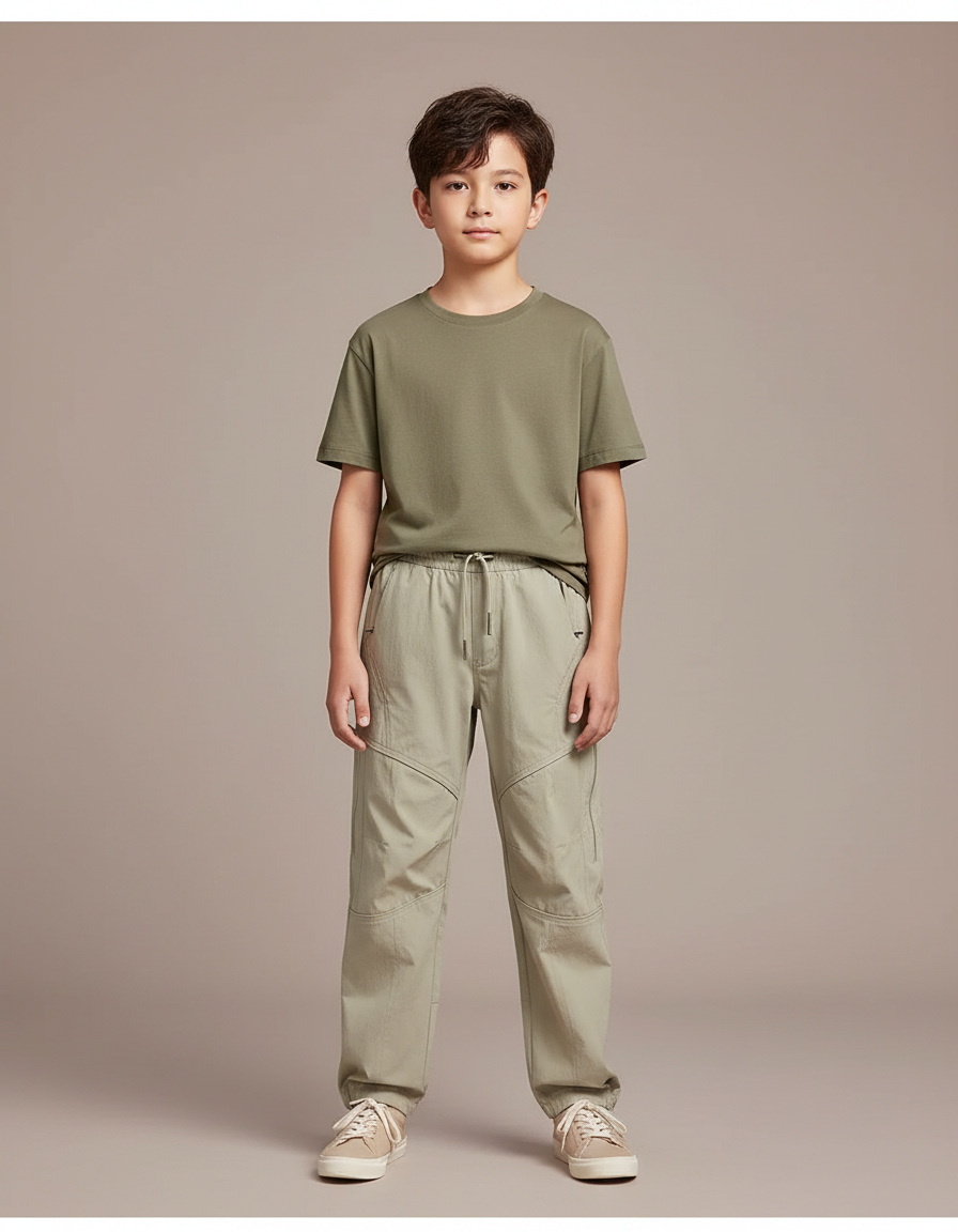 Pantalon Randonnée Kaki Enfant Léger Confortable Sport - Polyester