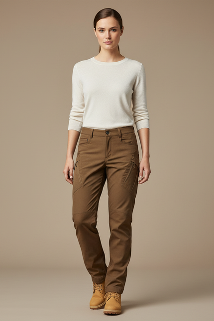 Pantalon Randonnée Marron Slim Fit Imperméable Femme - Gabardine