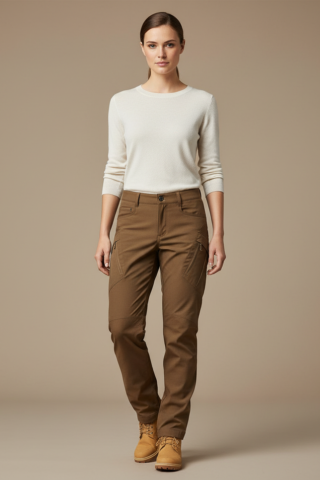 Pantalon Randonnée Marron Slim Fit Imperméable Femme - Gabardine
