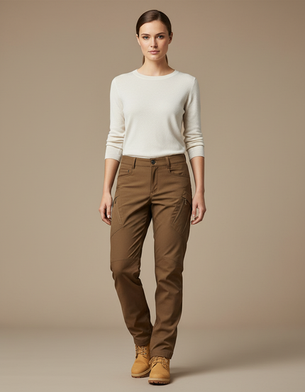 Pantalon Randonnée Marron Slim Fit Imperméable Femme - Gabardine