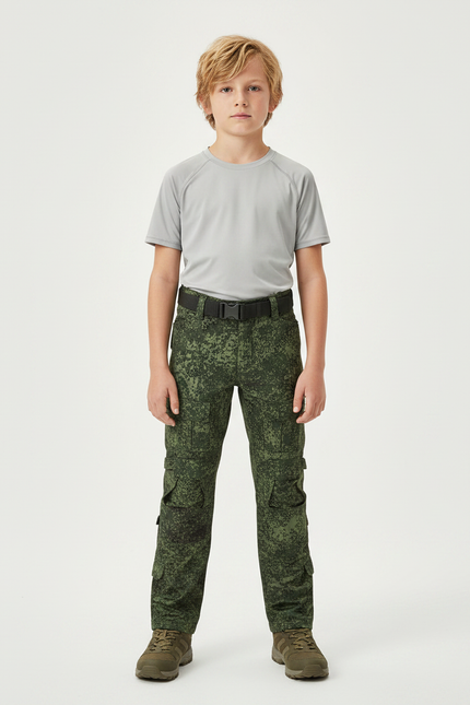 Pantalon Randonnée Camouflage Vert Cargo Enfant - Polyester