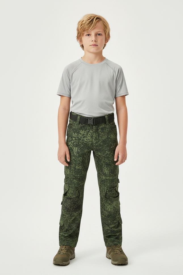 Pantalon Randonnée Camouflage Vert Cargo Enfant - Polyester