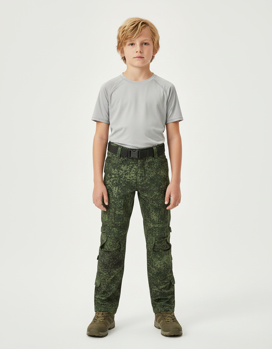 Pantalon Randonnée Camouflage Vert Cargo Enfant - Polyester