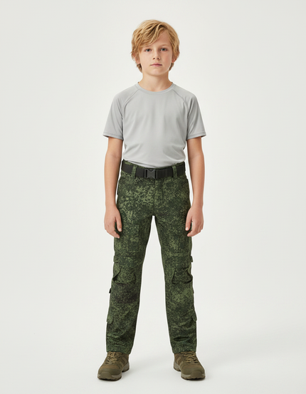 Pantalon Randonnée Camouflage Vert Cargo Enfant - Polyester