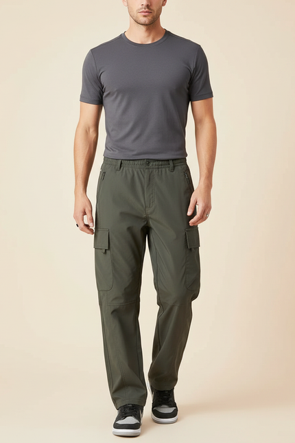Pantalon Randonnée Kaki Ample Multi-Poches Homme Décontracté - Polyester
