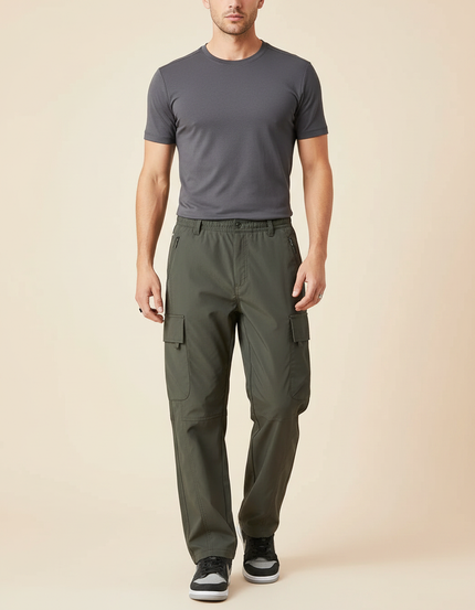 Pantalon Randonnée Kaki Ample Multi-Poches Homme Décontracté - Polyester
