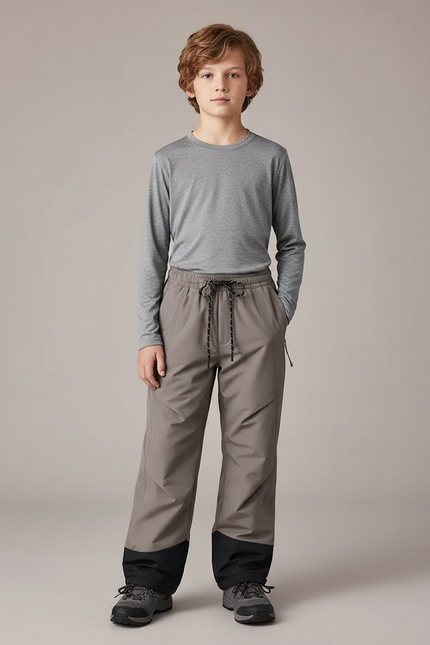 Pantalon Randonnée Gris Imperméable Coupe Droite Enfant - Polyester