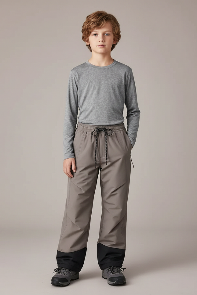 Pantalon Randonnée Gris Imperméable Coupe Droite Enfant - Polyester