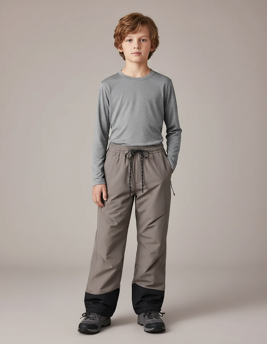 Pantalon Randonnée Gris Imperméable Coupe Droite Enfant - Polyester