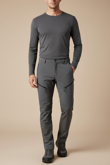 Pantalon Randonnée Gris Homme Softshell Élastique Cargo - Polyester