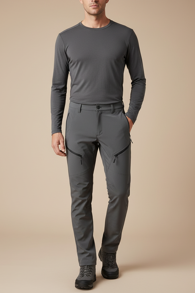 Pantalon Randonnée Gris Homme Softshell Élastique Cargo - Polyester