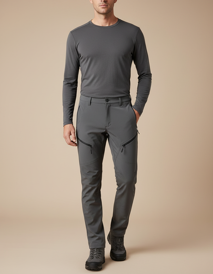 Pantalon Randonnée Gris Homme Softshell Élastique Cargo - Polyester