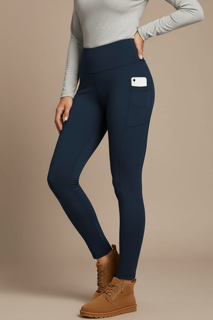 Pantalon Randonnée Femme Marine Polaire Taille Haute - Molleton