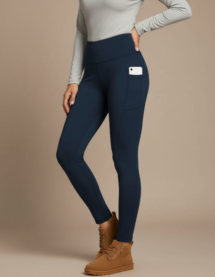 Pantalon Randonnée Femme Marine Polaire Taille Haute - Molleton