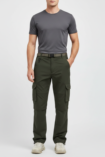 Pantalon Randonnée Vert Ample Cargo Détachable Homme - Kaki Polyester