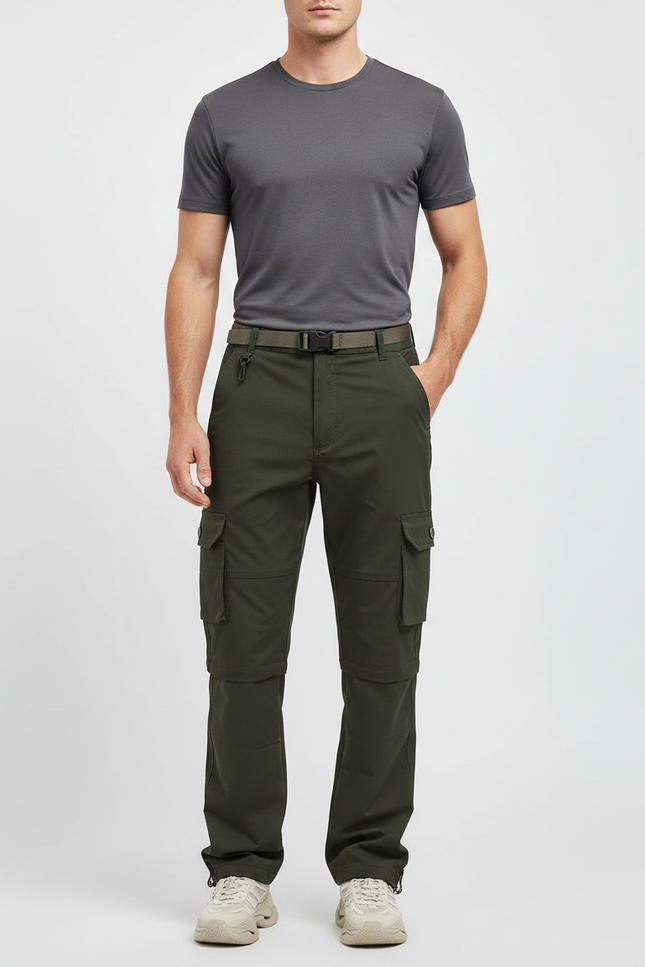 Pantalon Randonnée Vert Ample Cargo Détachable Homme - Kaki Polyester