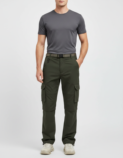 Pantalon Randonnée Vert Ample Cargo Détachable Homme - Kaki Polyester