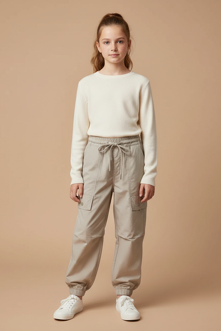 Pantalon Randonnée Beige Cargo Enfant Léger Décontracté - Polyester