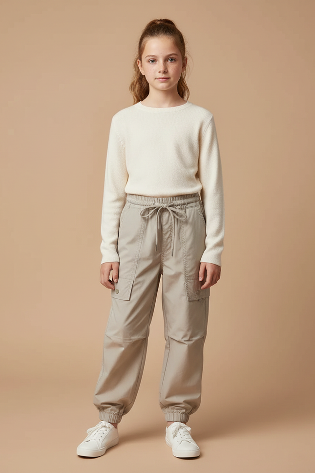 Pantalon Randonnée Beige Cargo Enfant Léger Décontracté - Polyester