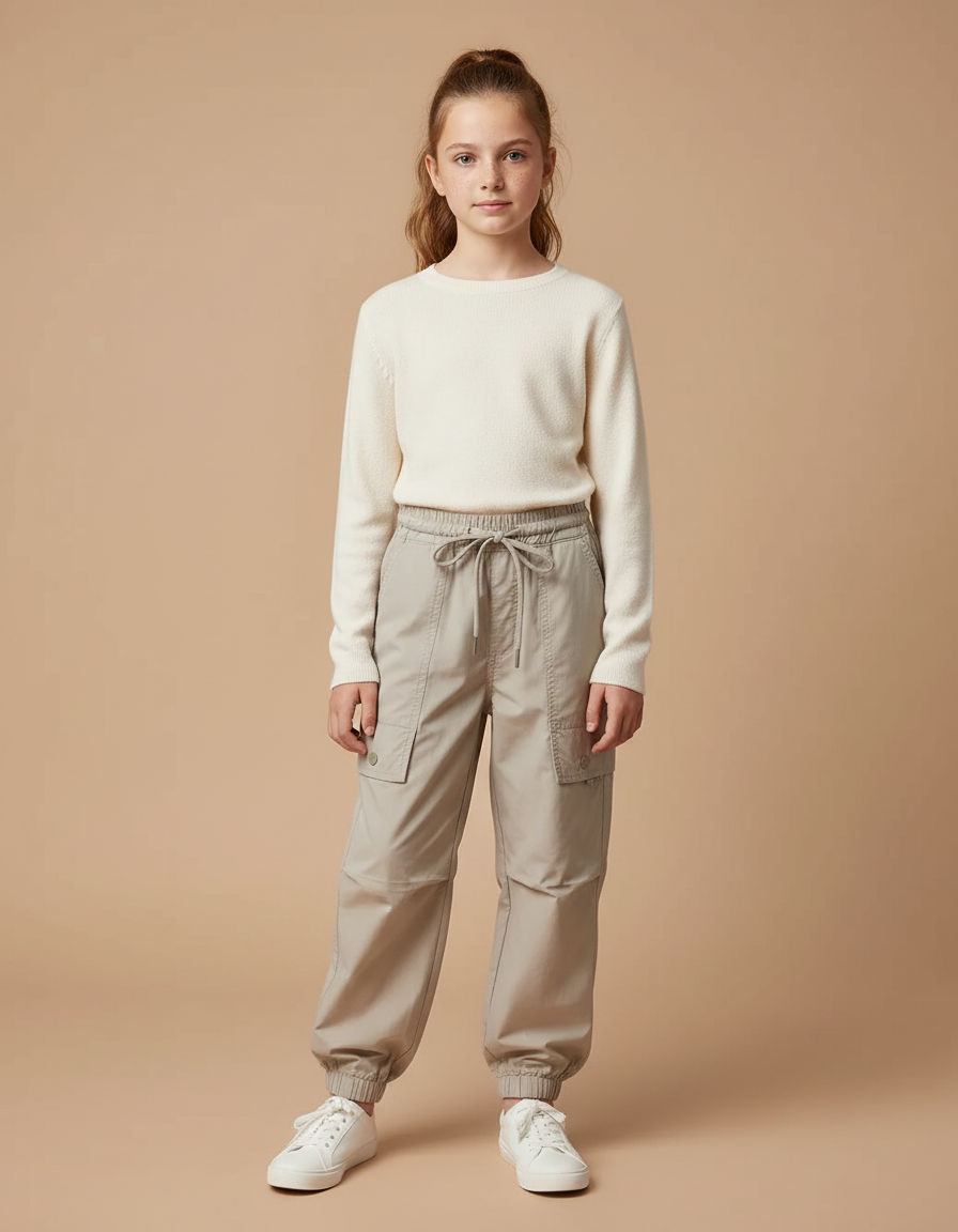 Pantalon Randonnée Beige Cargo Enfant Léger Décontracté - Polyester