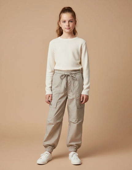 Pantalon Randonnée Beige Cargo Enfant Léger Décontracté - Polyester